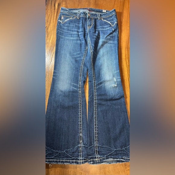 MEK New Mazatlan Bootcut Ladies Denim Buckle Low Rise Size 30/32 Waist 16.5 Flat - Picture 3 of 7